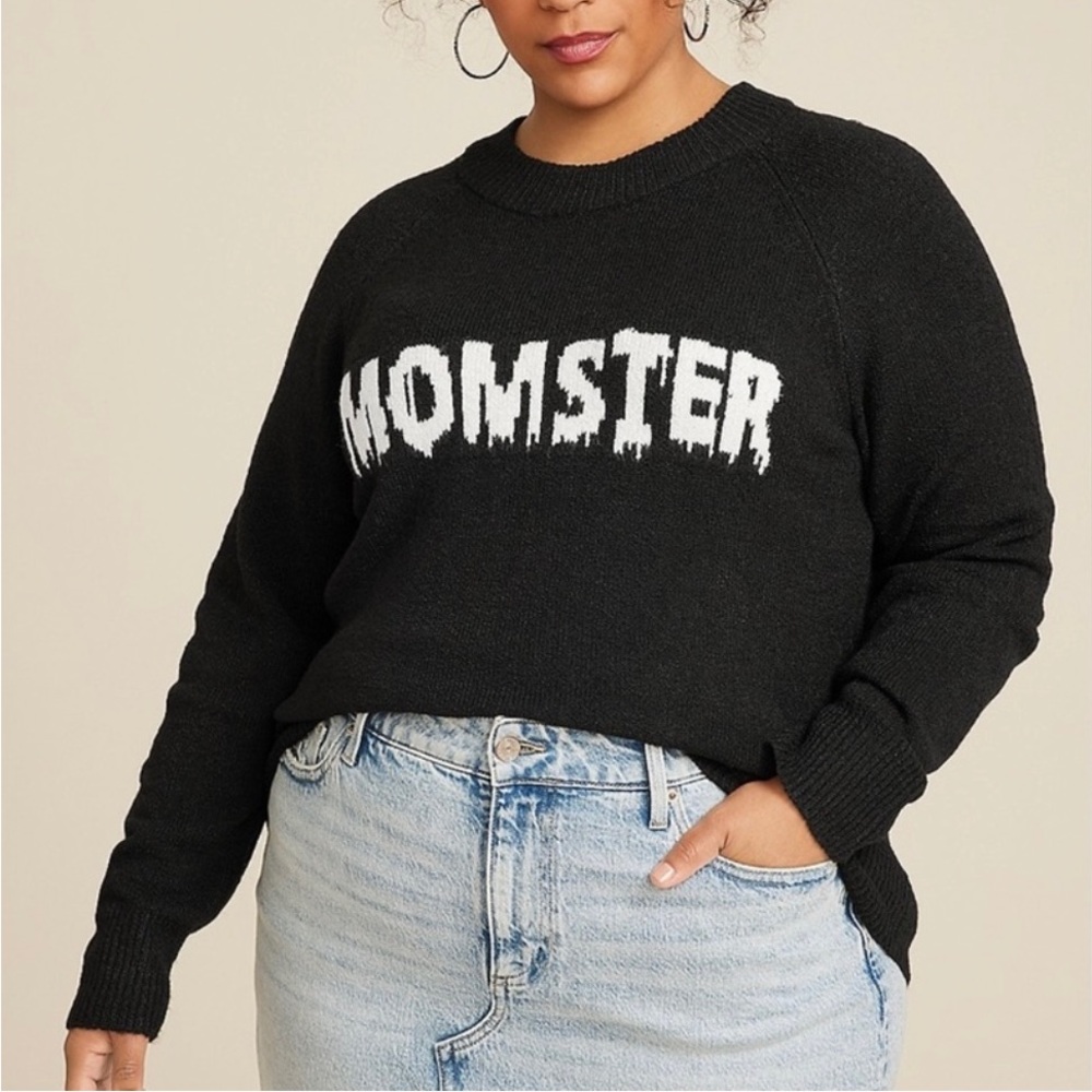 Momster Halloween Sweater Maurices Women’s 1X Black Soft Cozy Fall Long Sleeve